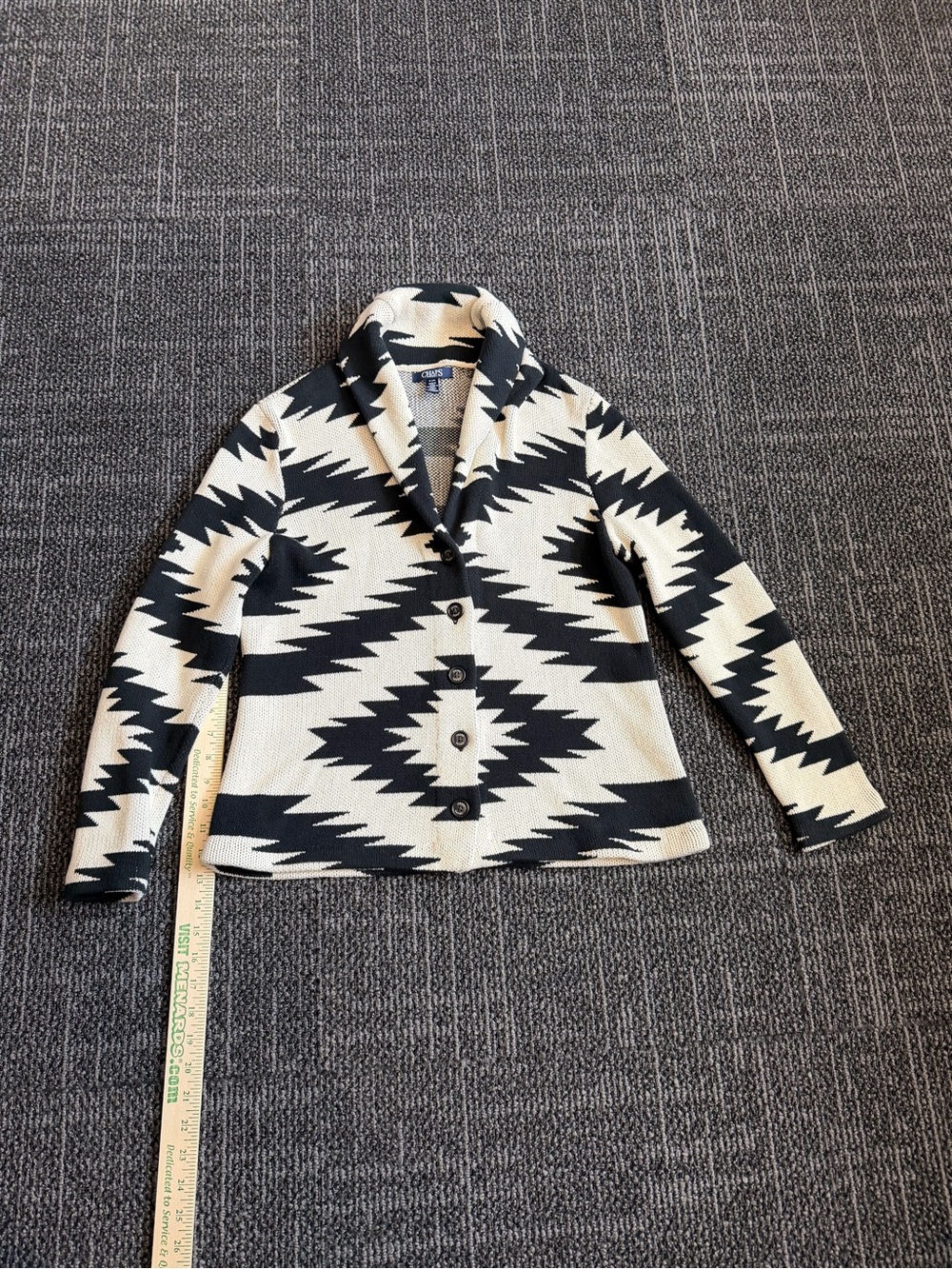 Chaps Cardigan Womens L Black White Geometric Southwest Shawl Collar Knit Aztec